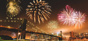 fireworks over the brooklyn bridge