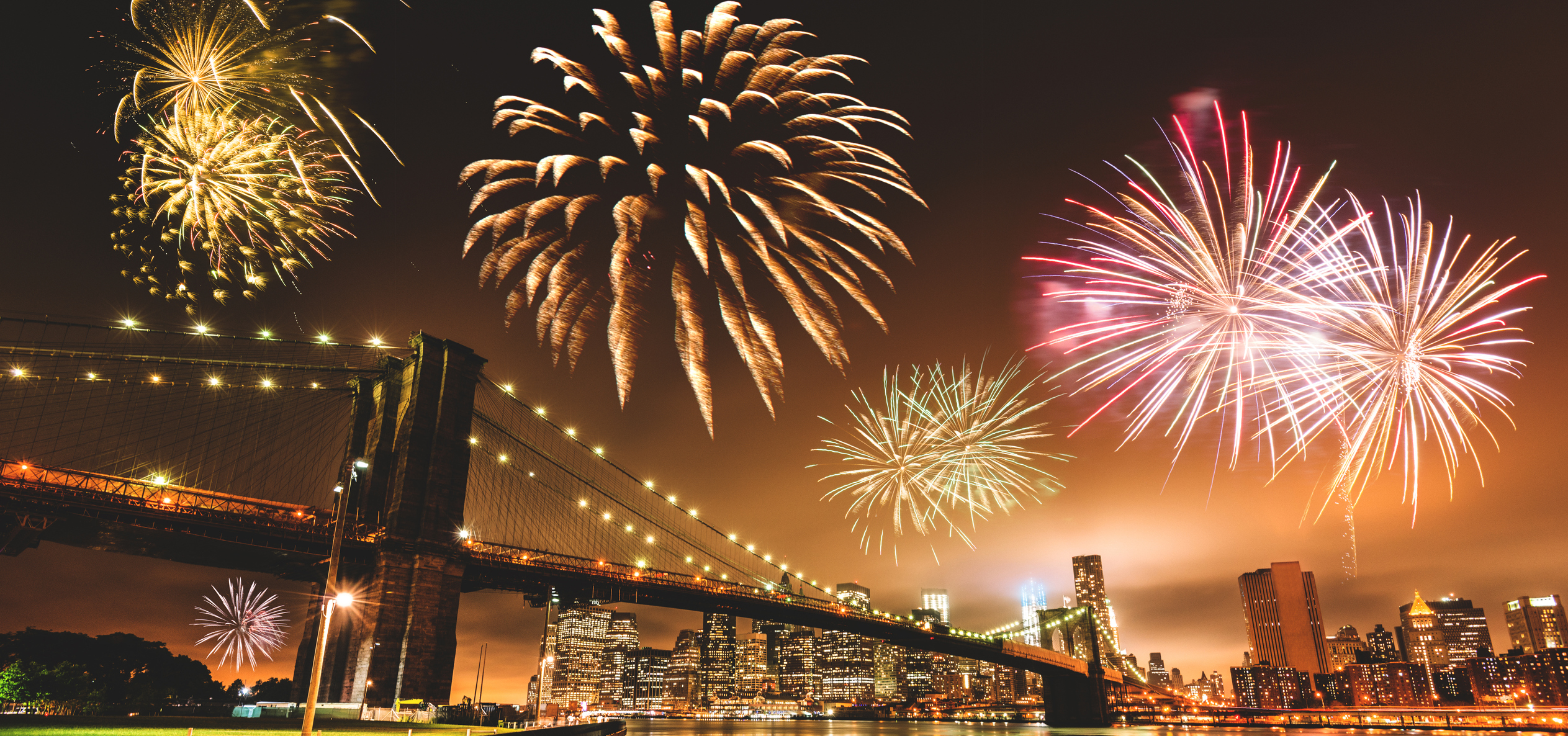 fireworks over the brooklyn bridge